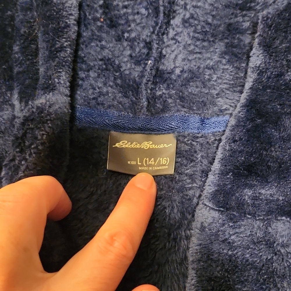 Eddie Bauer Kids Navy Blue Fleece Hooded Bathrobe Large (14/16) - Picture 2 of 4